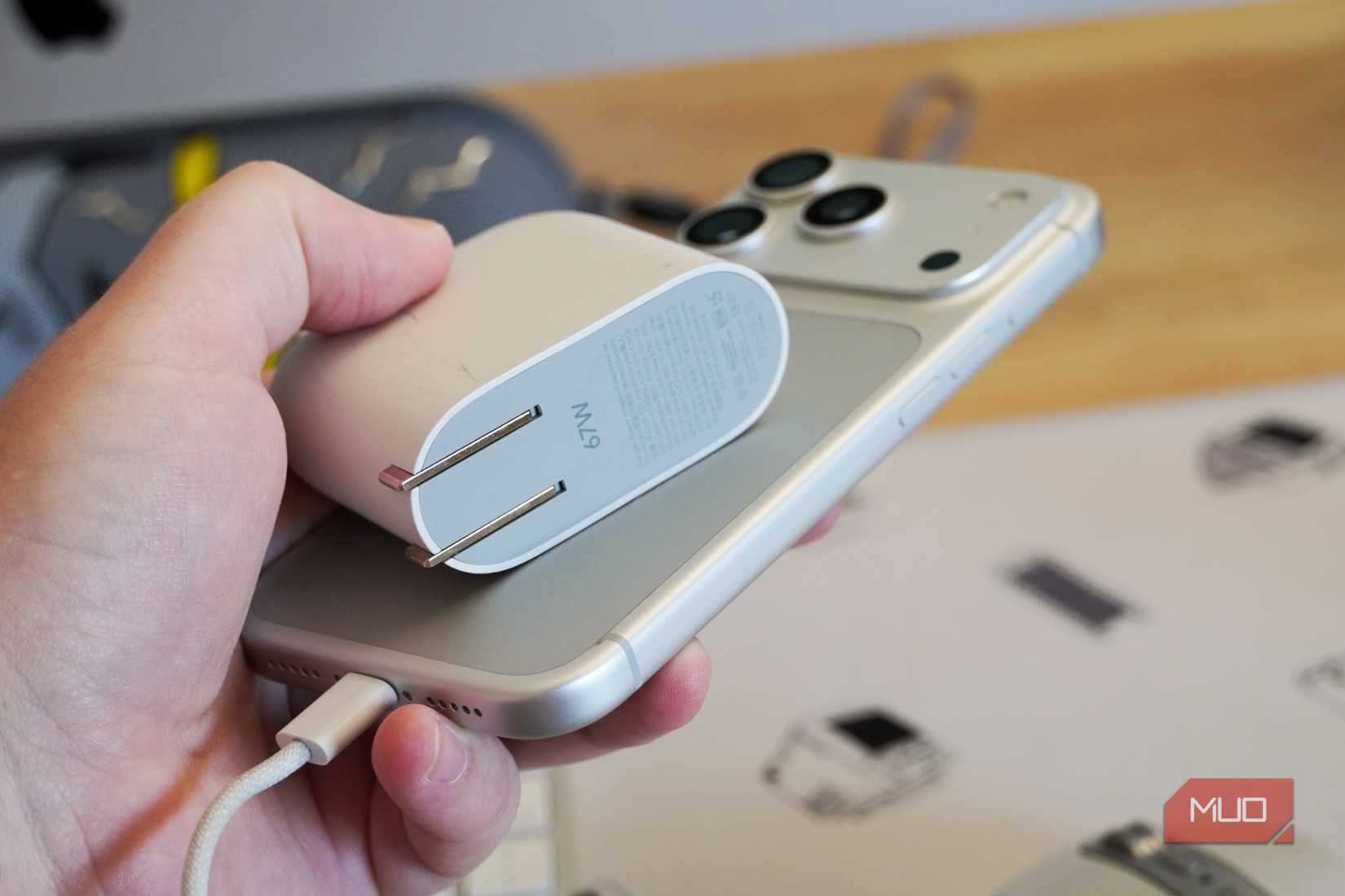 An iPhone 18 Pro with the Pixel dual charger.