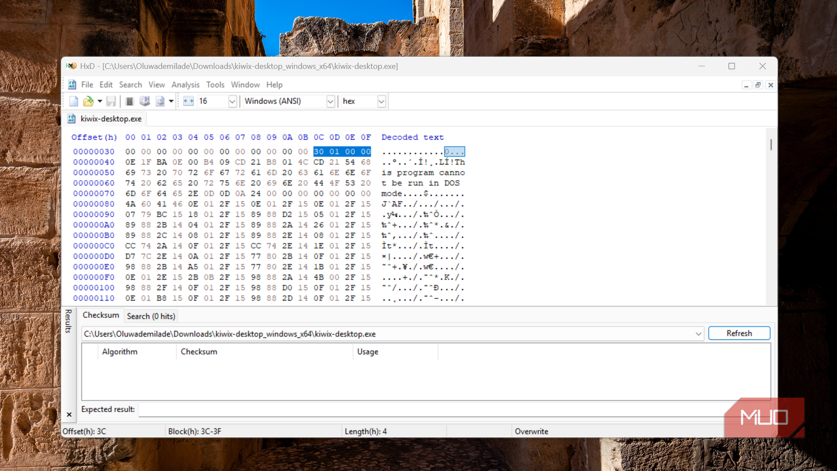 kiwix-windows-exe-e-lfanew-offset-hxd