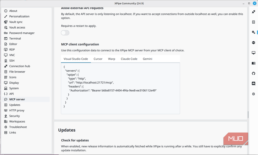 MCP server setup for XPipe