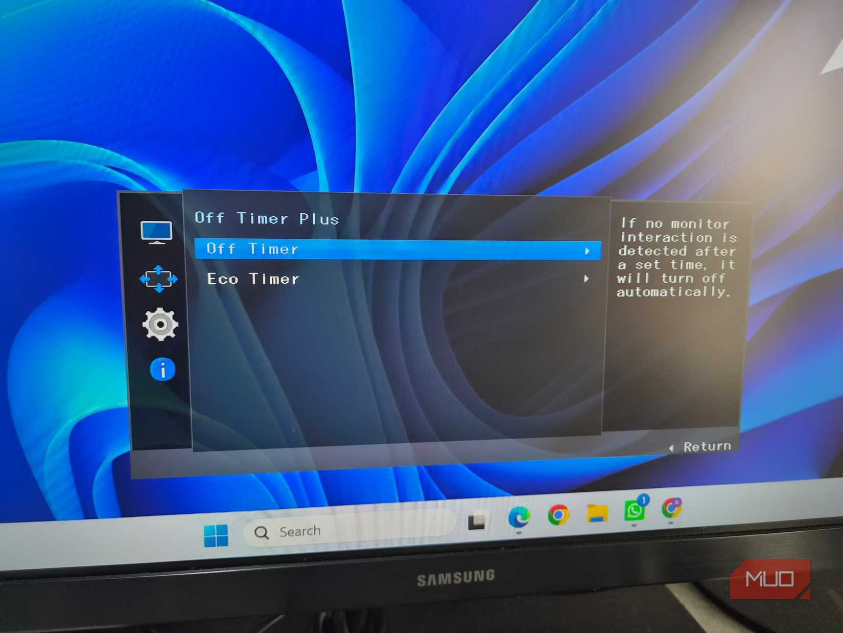 Monitor showing off timer setting
