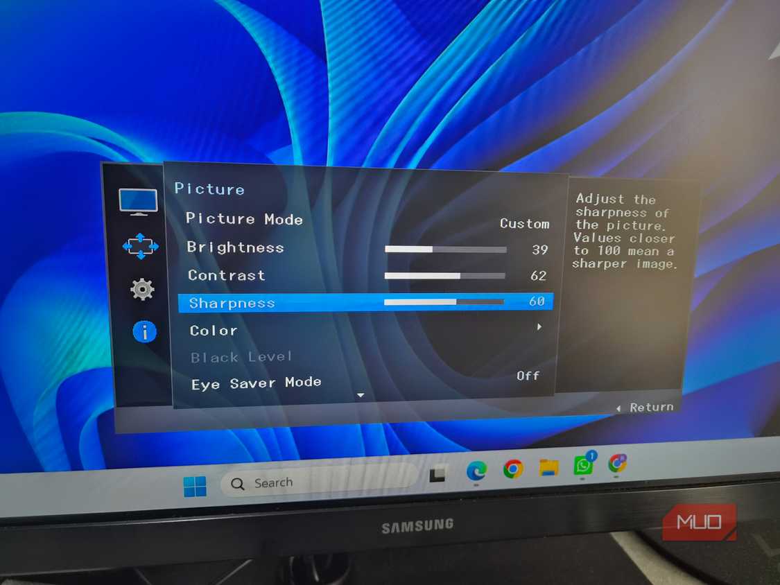 Monitor showing picture settings