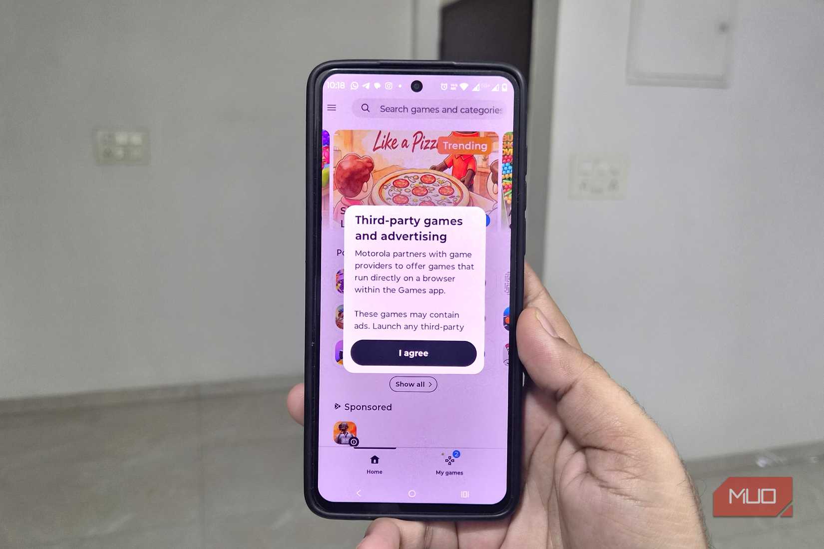 Motorola phone showing games app