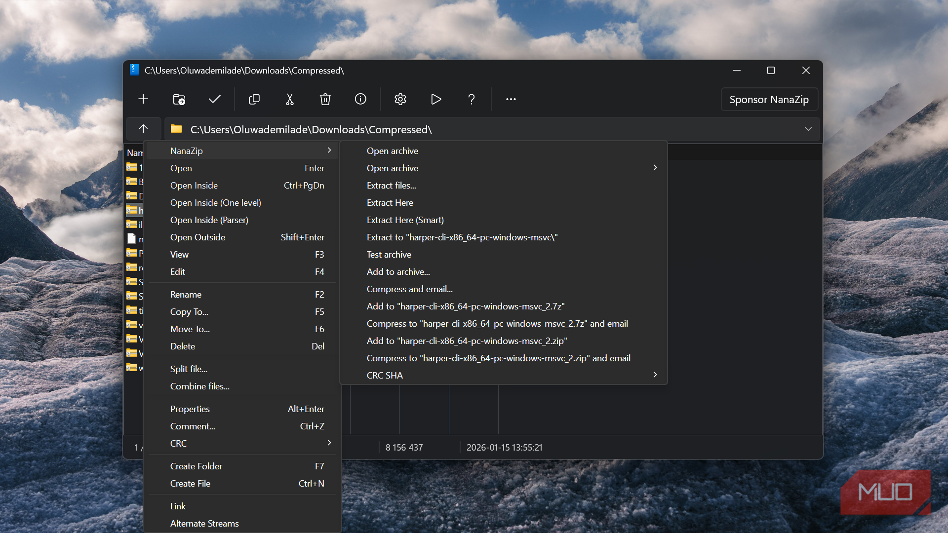 NanaZip context menu open in file explorer