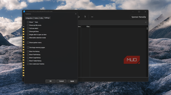 Nanazip settings options menu window open
