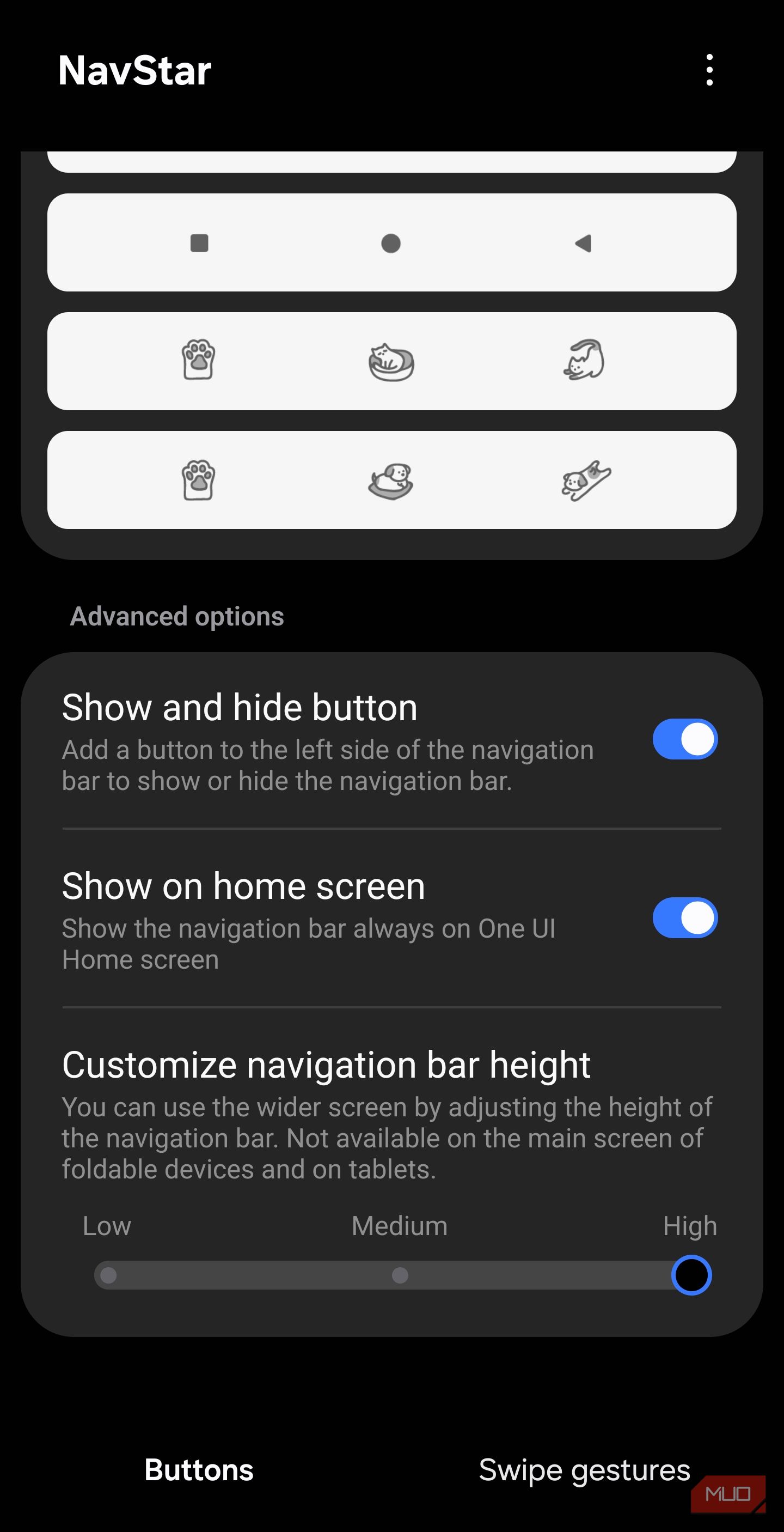 NavStar show and hide button toggle