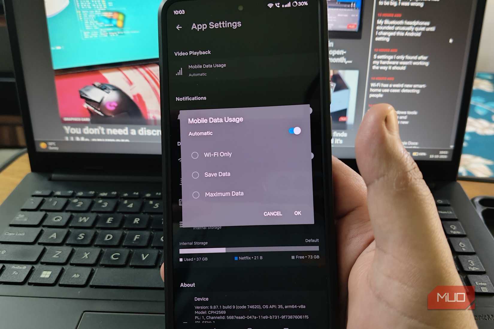 Playback settings on the Netflix Android app