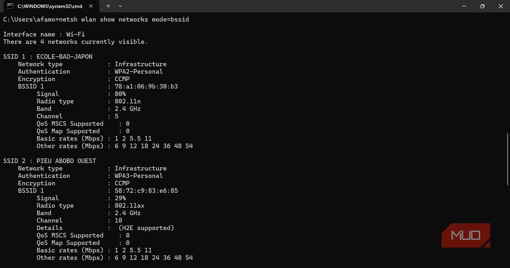 Network scan results