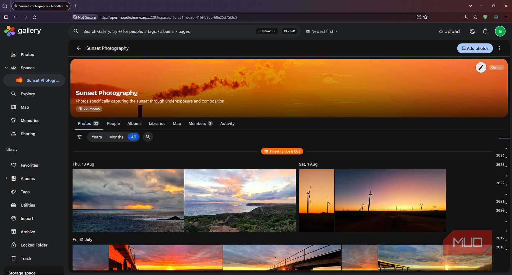 Sunsets Shared Space in Noodle Gallery displaying a shared collection of sunset photos