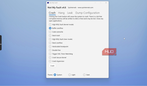 not my fault v4 6 system crash testing utility with buffer overflow selected