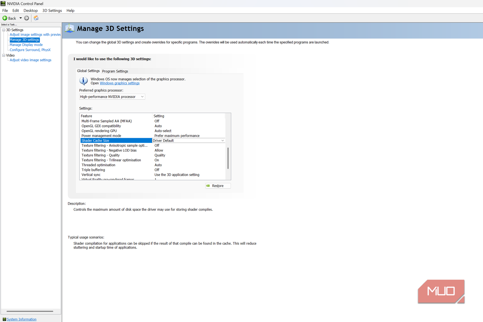 Nvidia Control Panel Shader Cache Limit