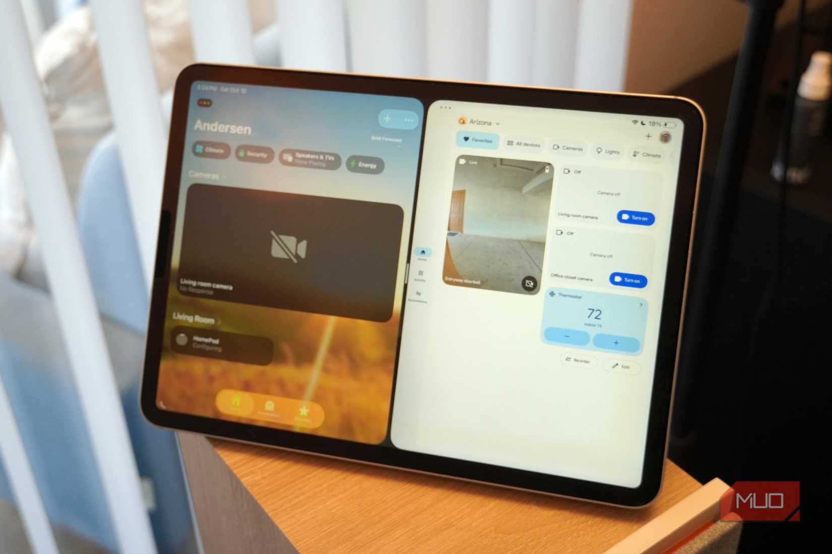 A dashboard split between Google Home and Apple Home.