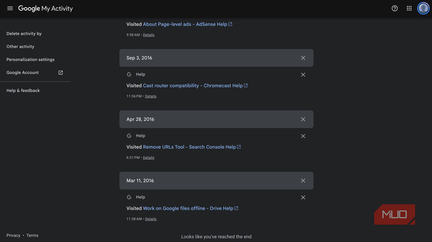 My oldest web and app activities on Google.