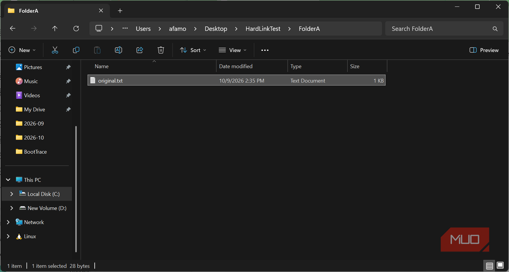 Original text document created in folder A
