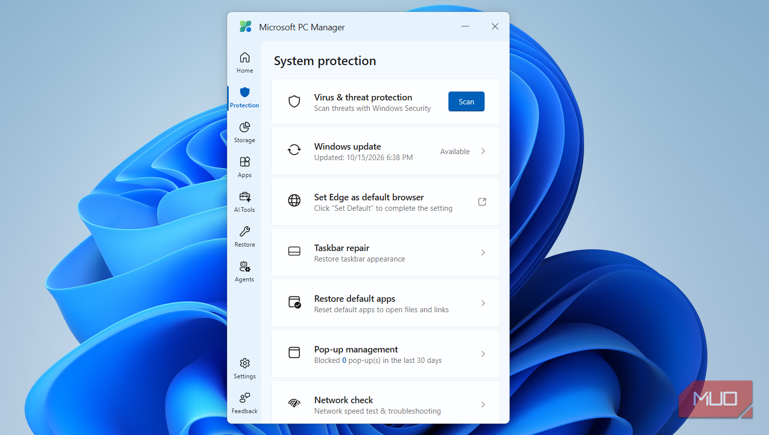 Вкладка защиты системы System Protection в интерфейсе PC Manager