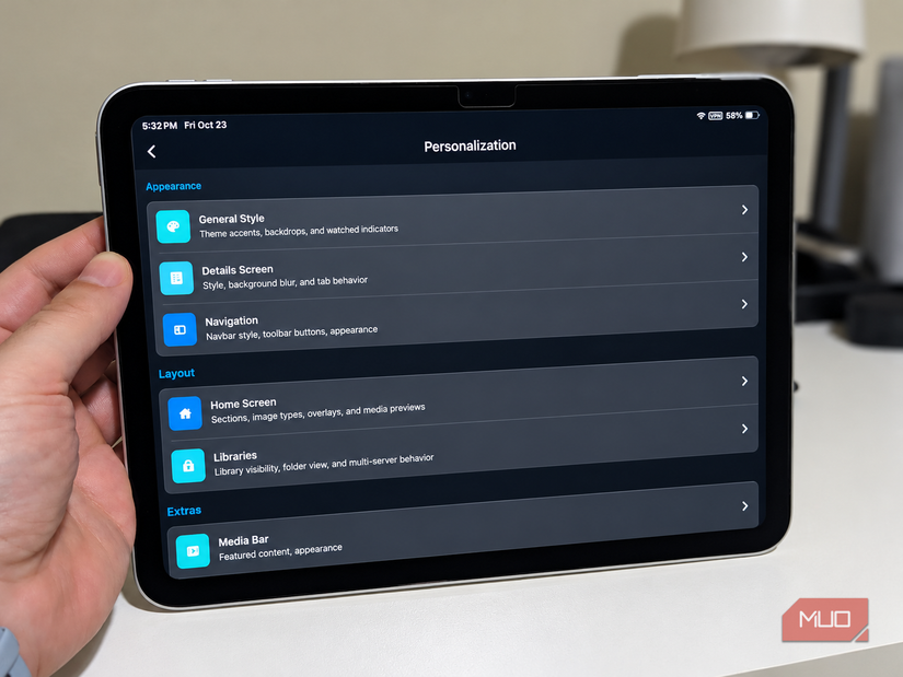 Moonfin personalization settings on an iPad.