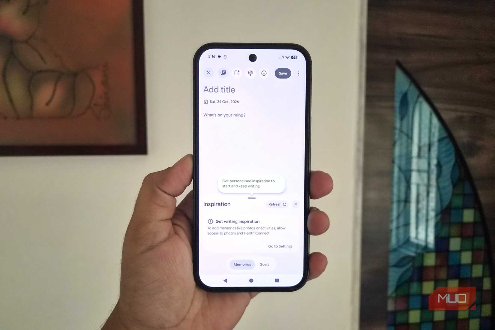 Pixel phone showing Journal app