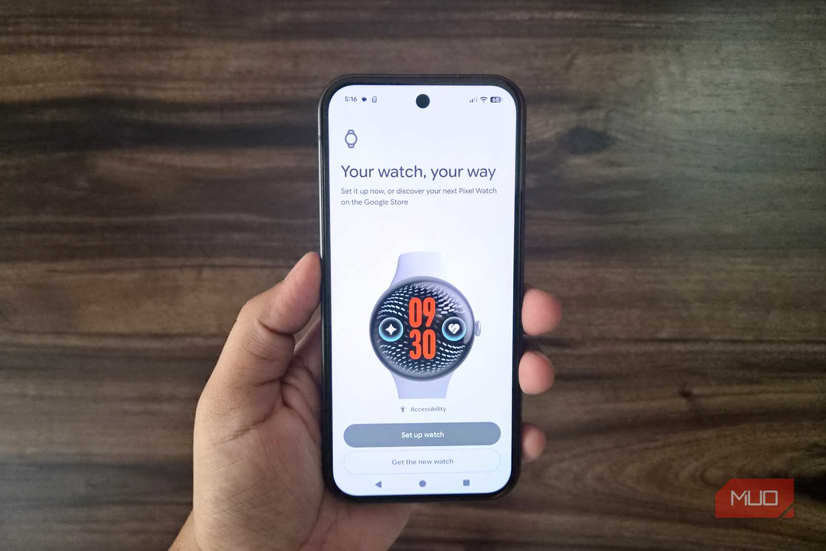 Pixel phone showing Watch app setup