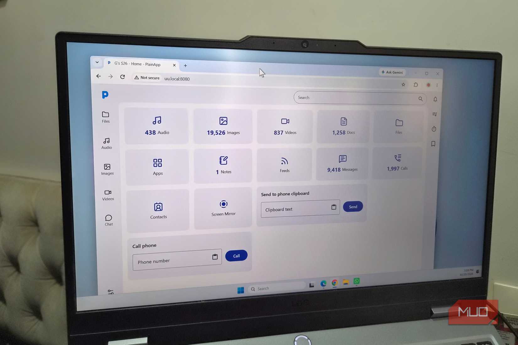 PlainApp on Windows laptop