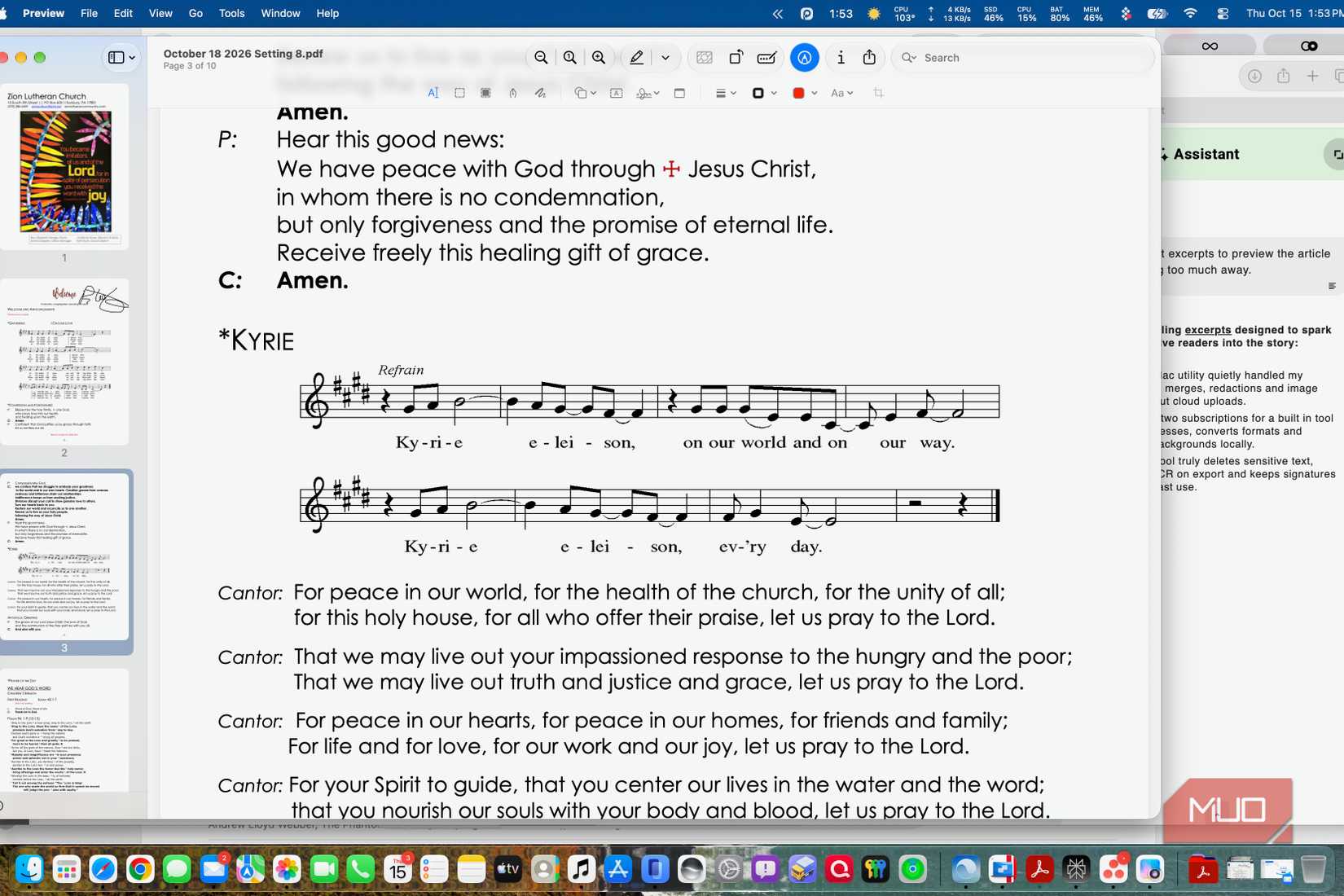 Multiple pages on a PDF in Mac's Preview app.