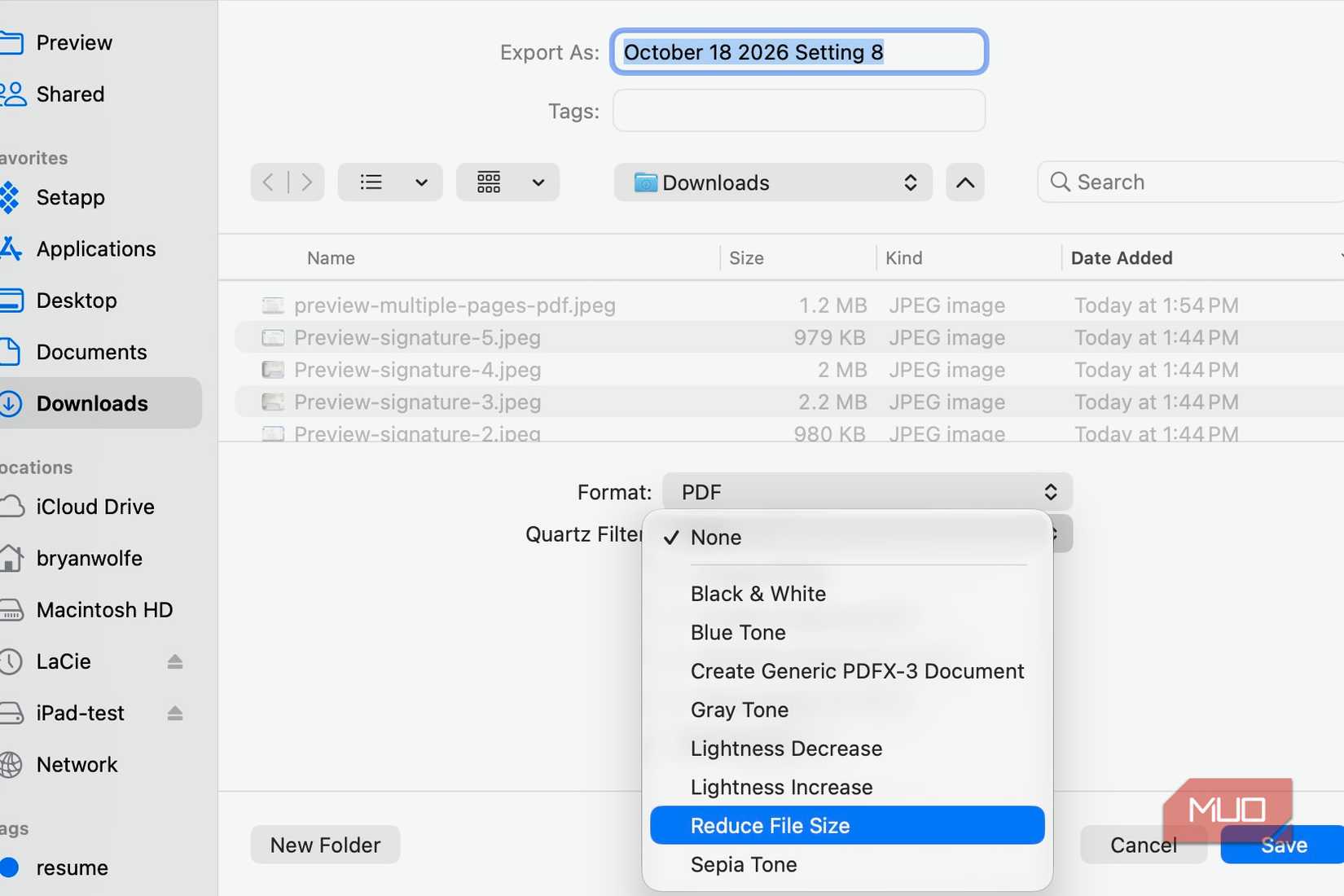 Reduce Size tool in Mac's Preview app.