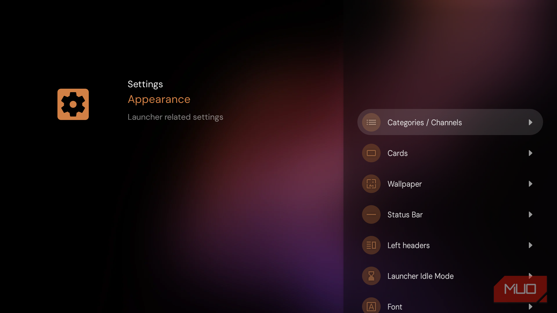 Projectivy Launcher settings on a Fire TV
