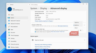 Refresh rate settings in Windows 11