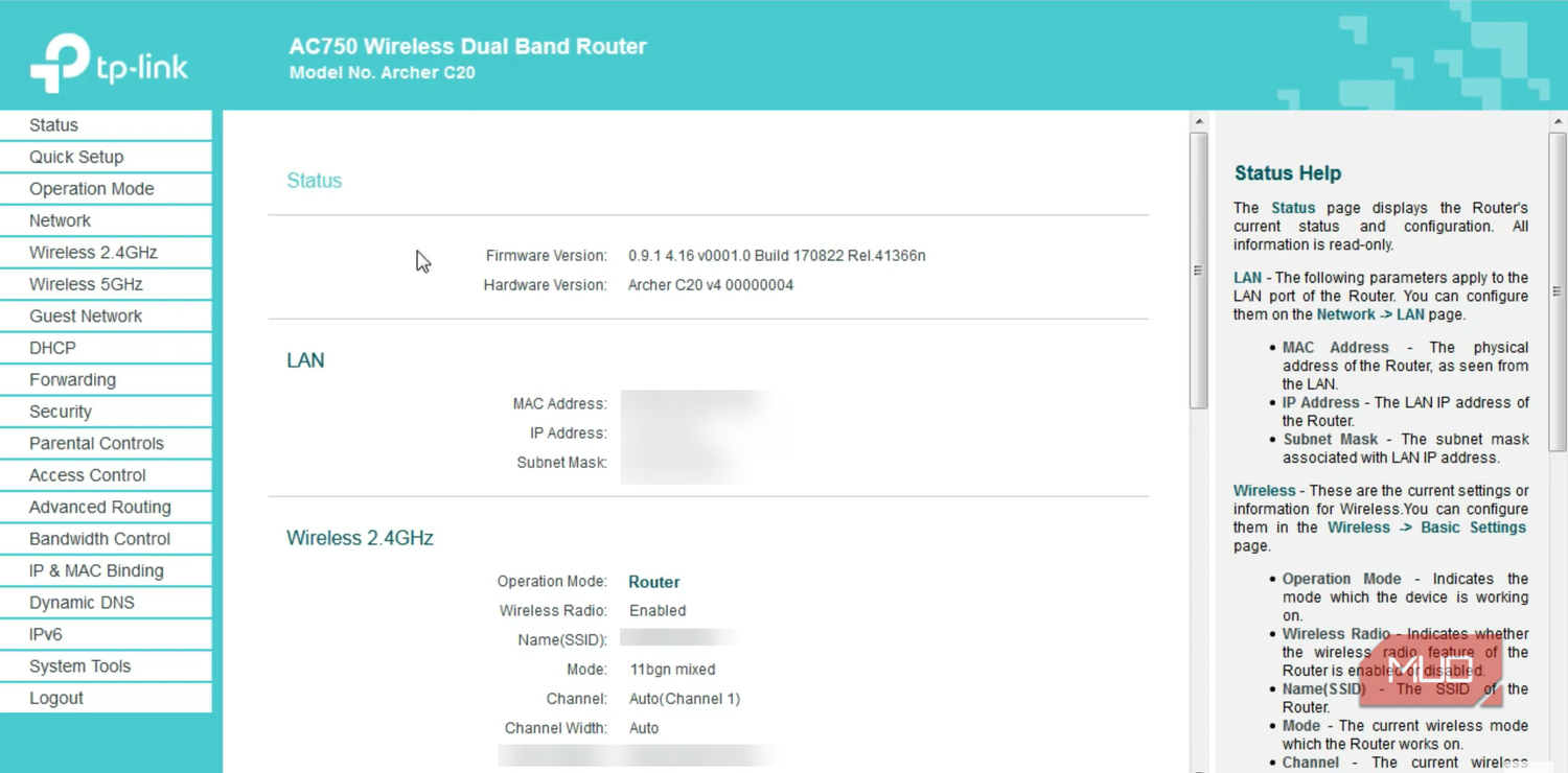 Router default home dashboard
