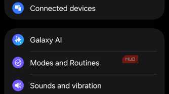 Samsung Galaxy main Settings app menu