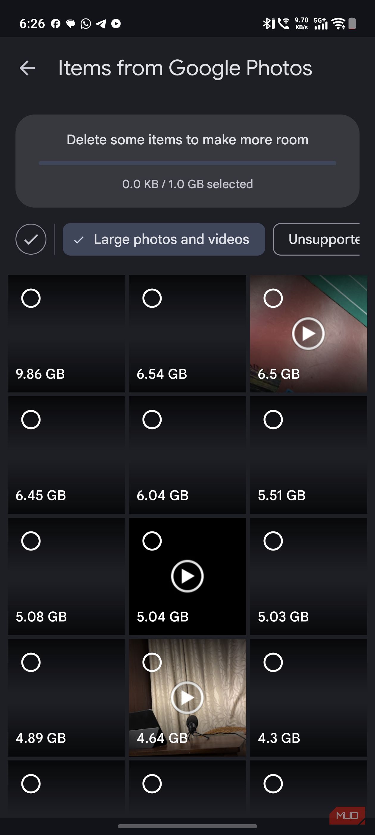 a screenshot of managing storage for the google photos app
