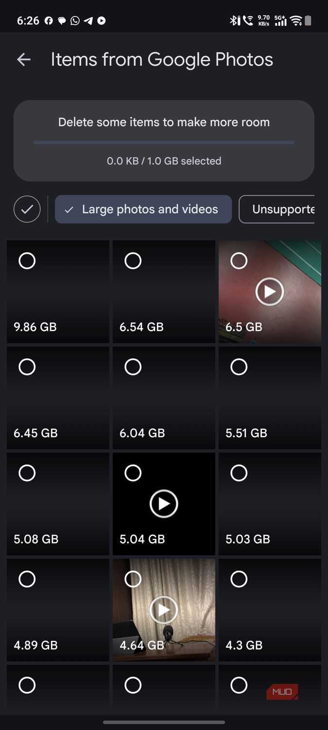 a screenshot of managing storage for the google photos app