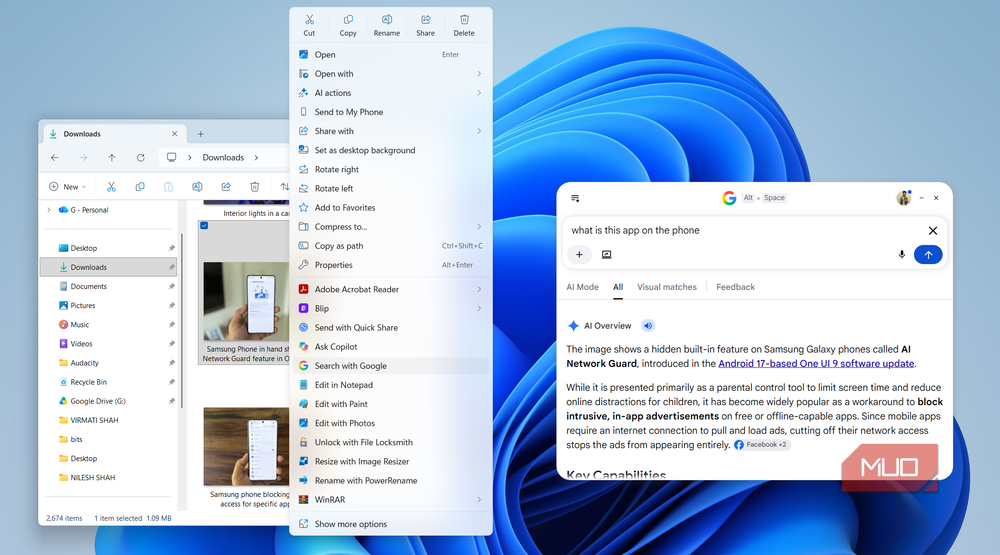Поиск и анализ документов через Google в контекстном меню Функция Search with Google в контекстном меню Windows 11
