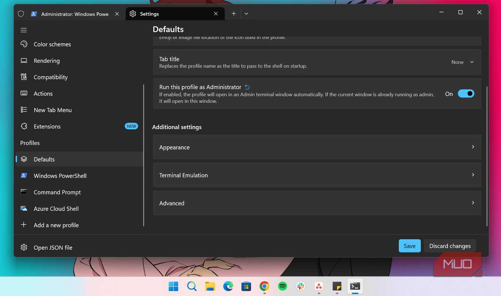 Setting terminal to always run as an admin