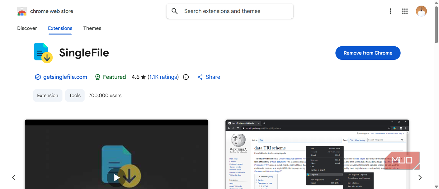 Страница расширения в магазине Chrome Страница расширения SingleFile в каталоге дополнений Chrome