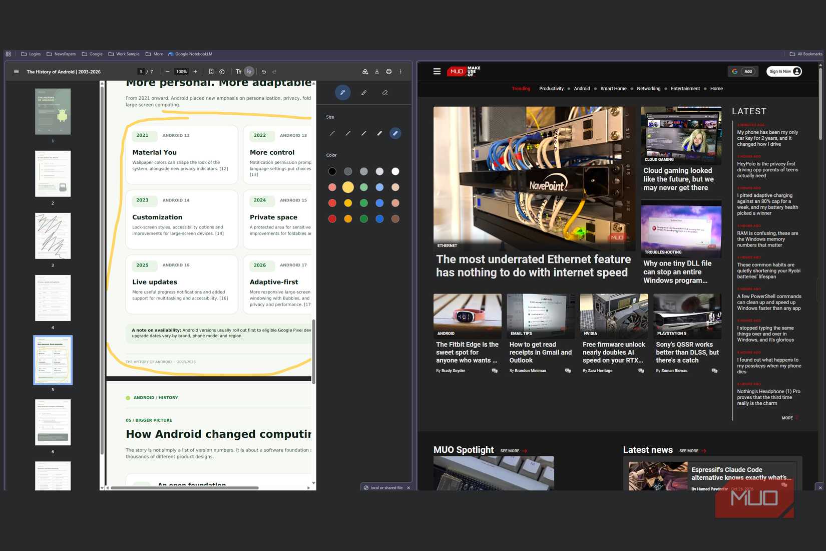 Chrome with split view enabled with site on the right and PDF on the left