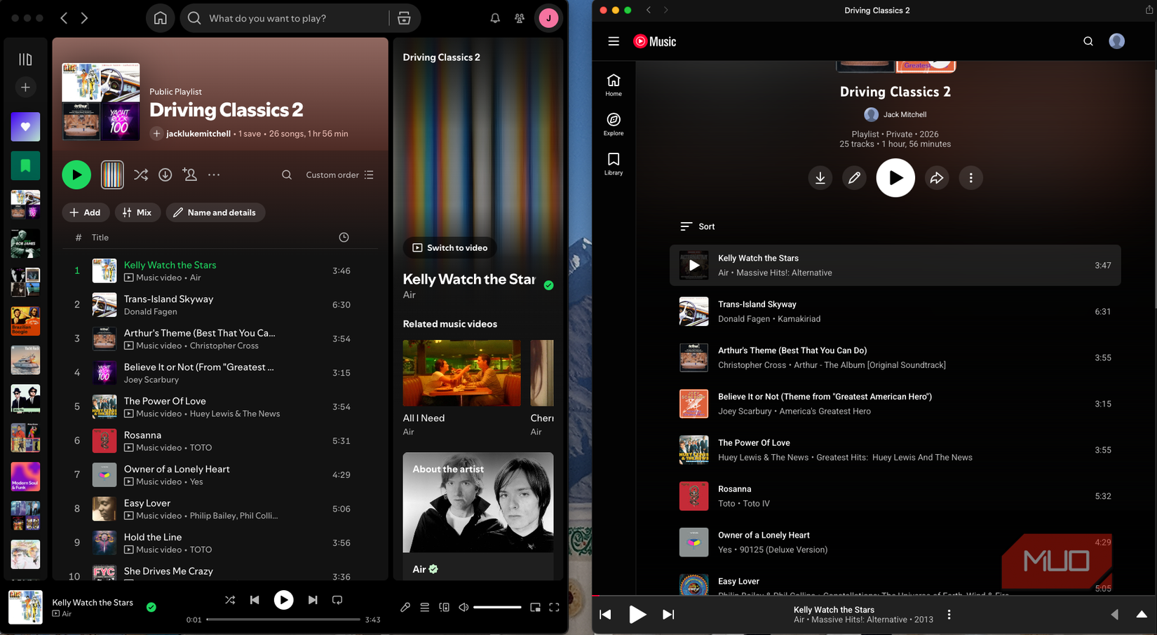 My playlists transferred from Spotify to YouTube Music.