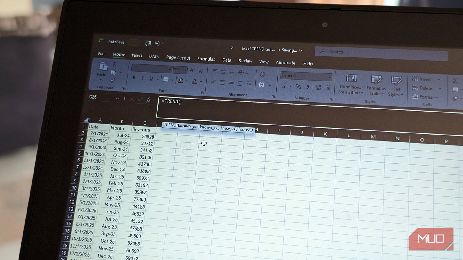 I used one Excel function to forecast months of revenue from my ...