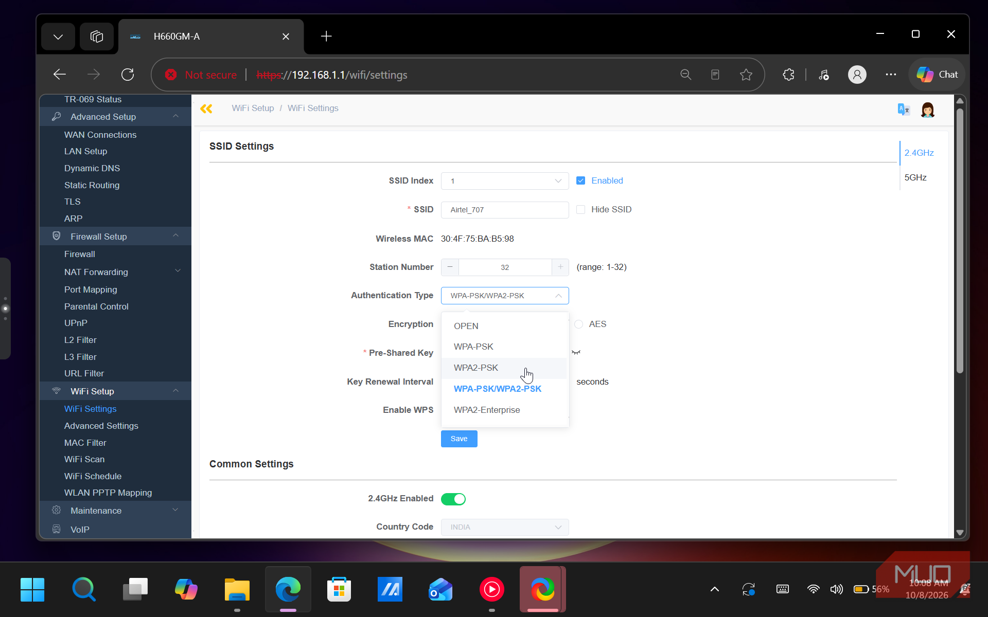 tr069 router wifi settings ssid configuration page