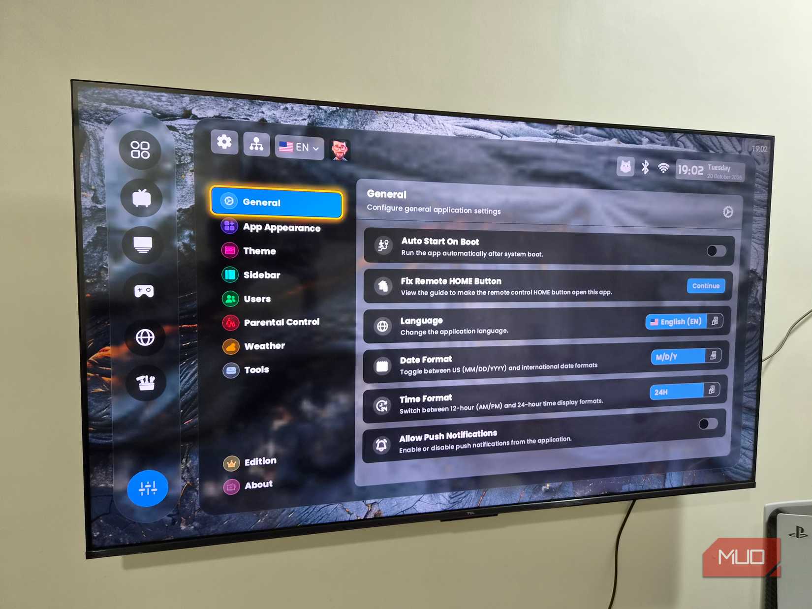 TV Launcher settings menu