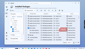 unigetui installed packages list with adobe acrobat and microsoft store applications