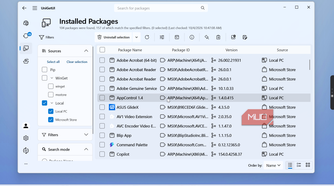 unigetui installed packages list with adobe acrobat asus glidex and copilot