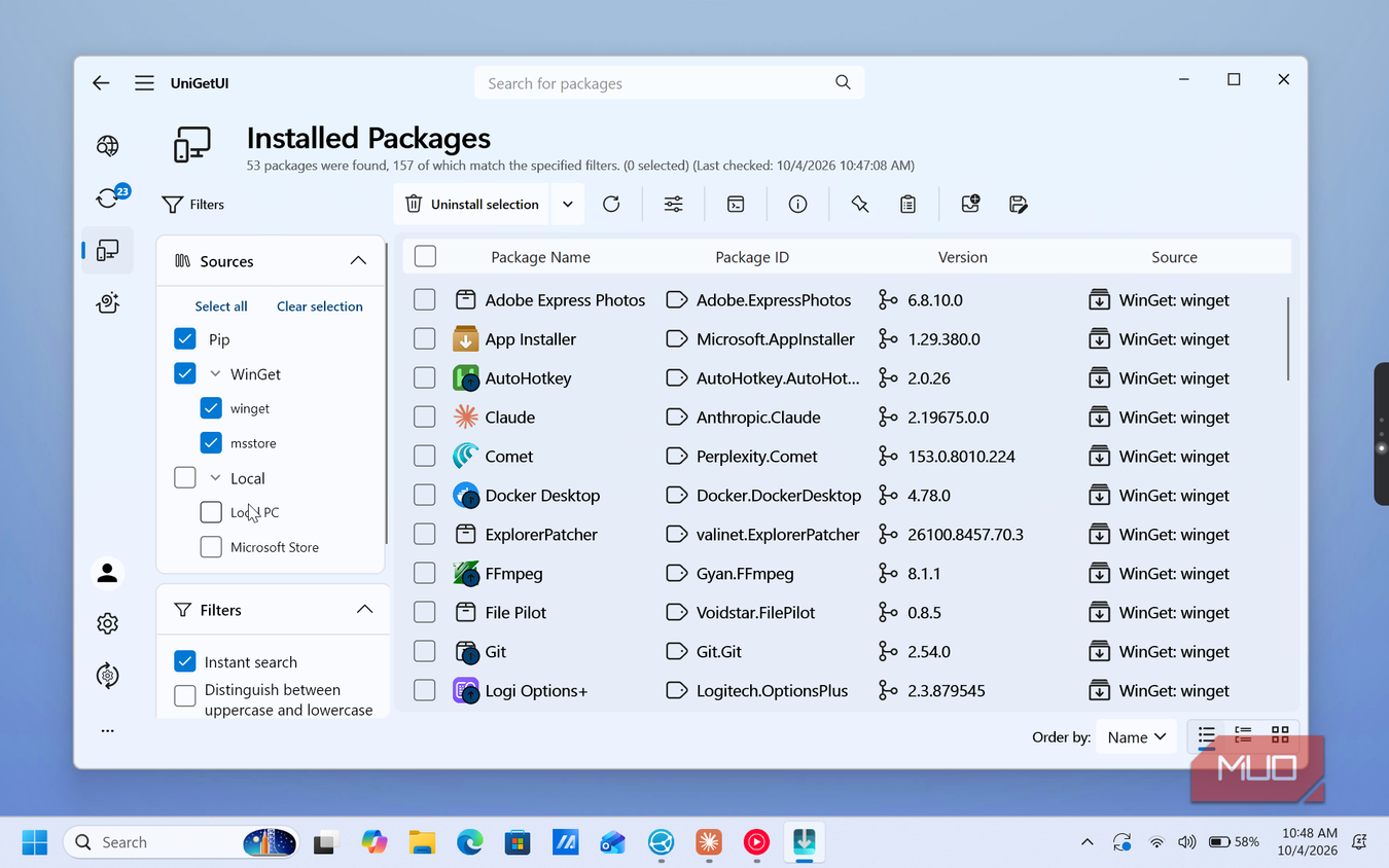 unigetui installed packages list with software applications-1