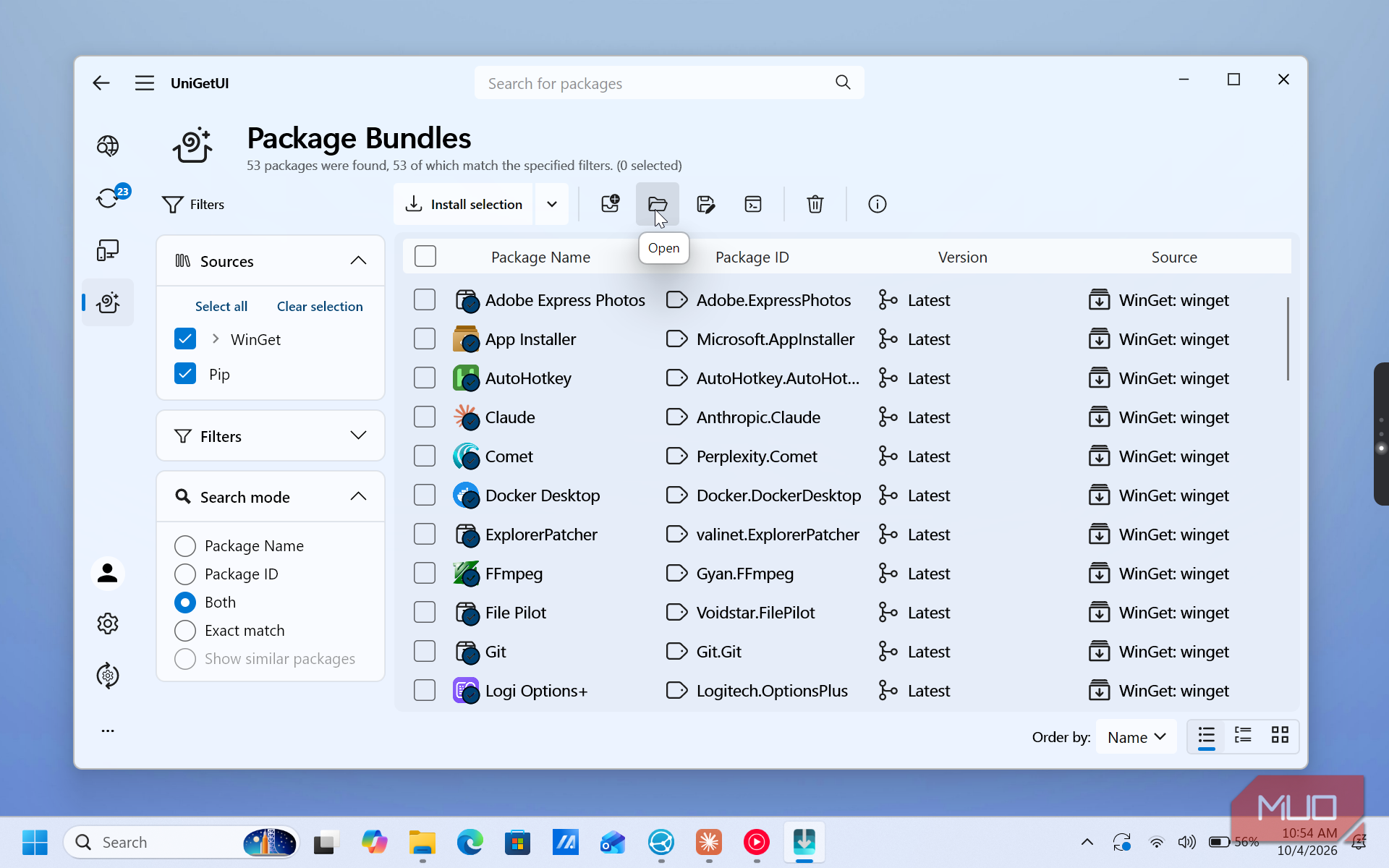 unigetui package manager bundle list with software applications