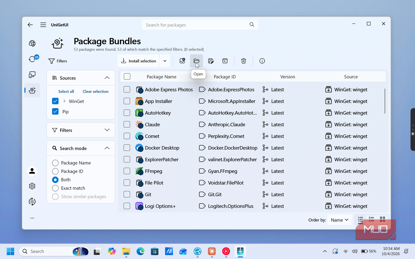 unigetui package manager bundle list with software applications
