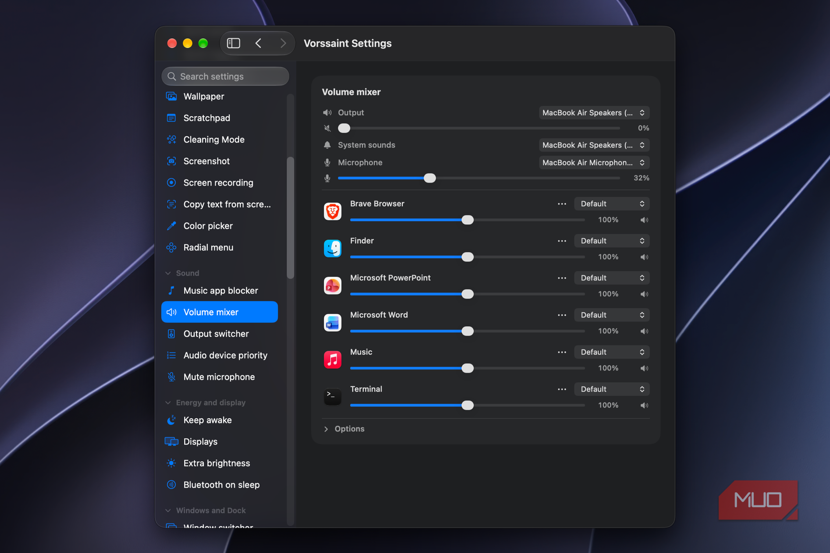 vorssaint showing the volume mixer interface