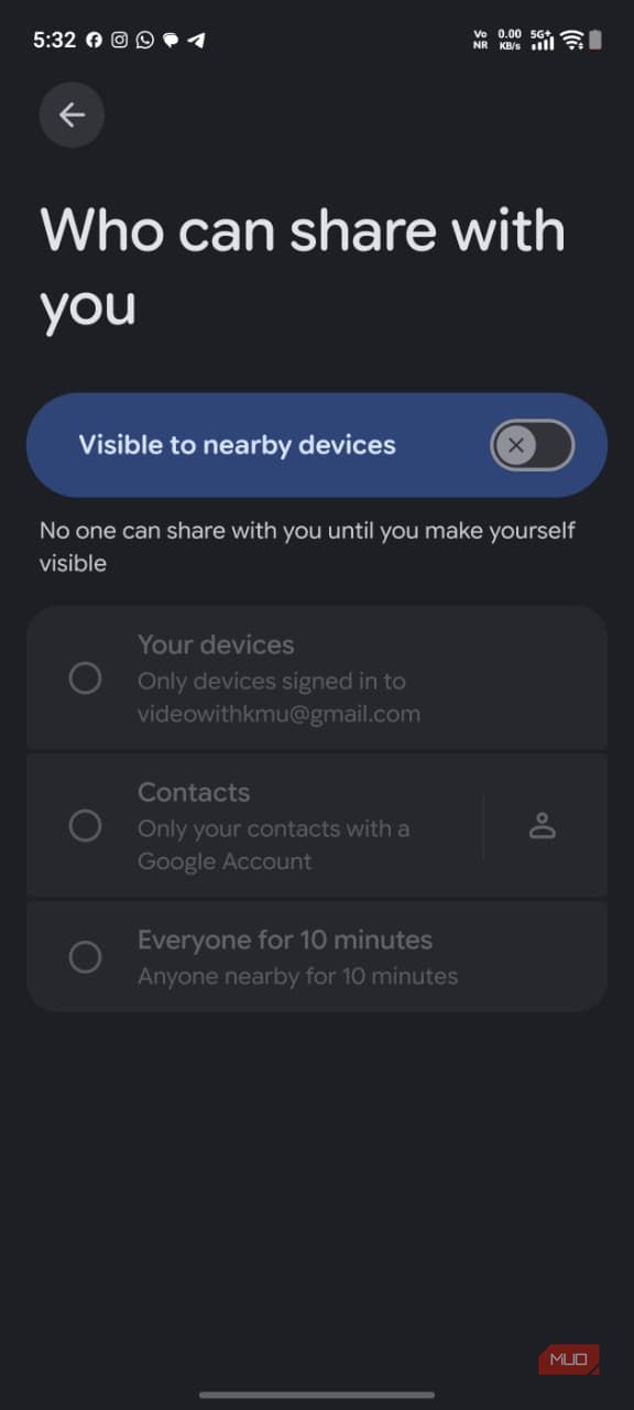 a screenshot of quick share settings on android