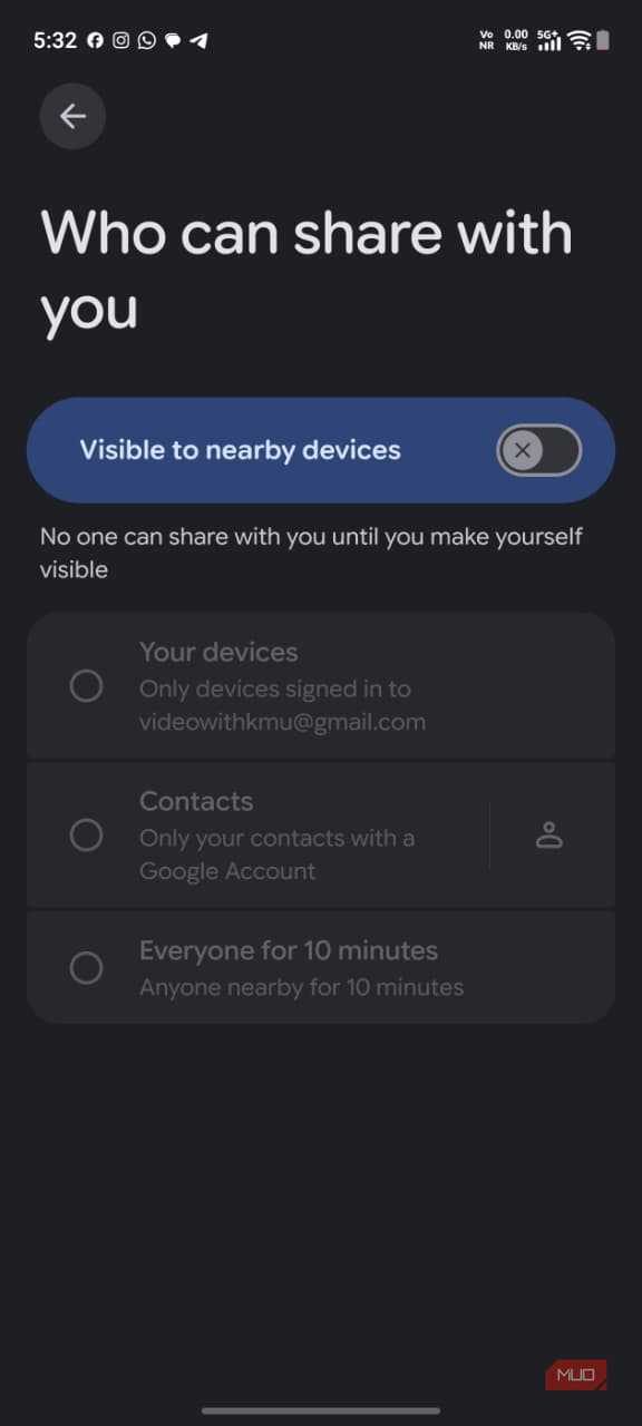 a screenshot of quick share settings on android