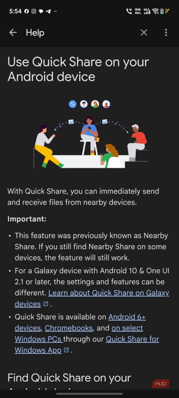 quick share features on android