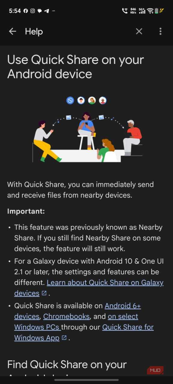 quick share features on android