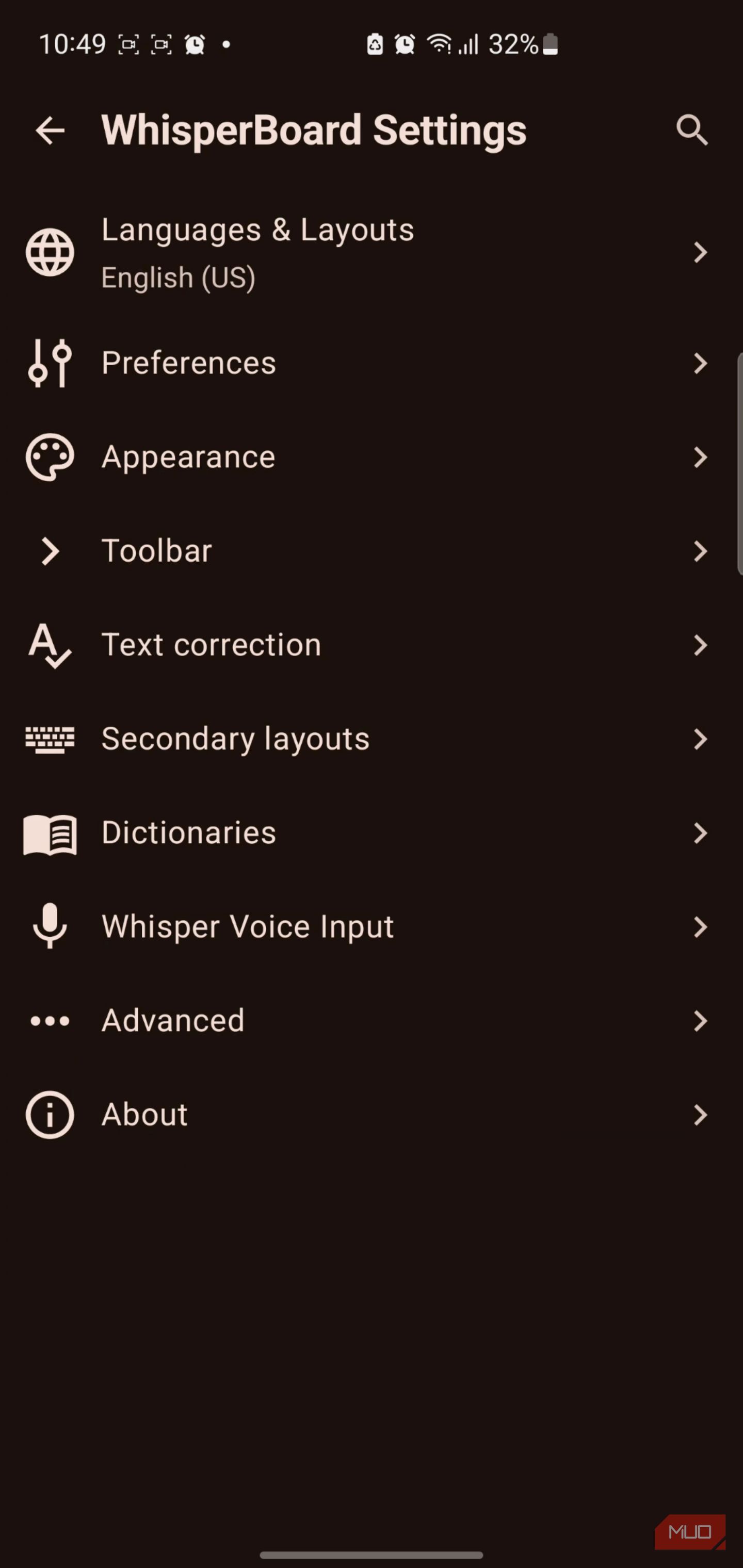 Параметры и настройки клавиатуры WhisperBoard