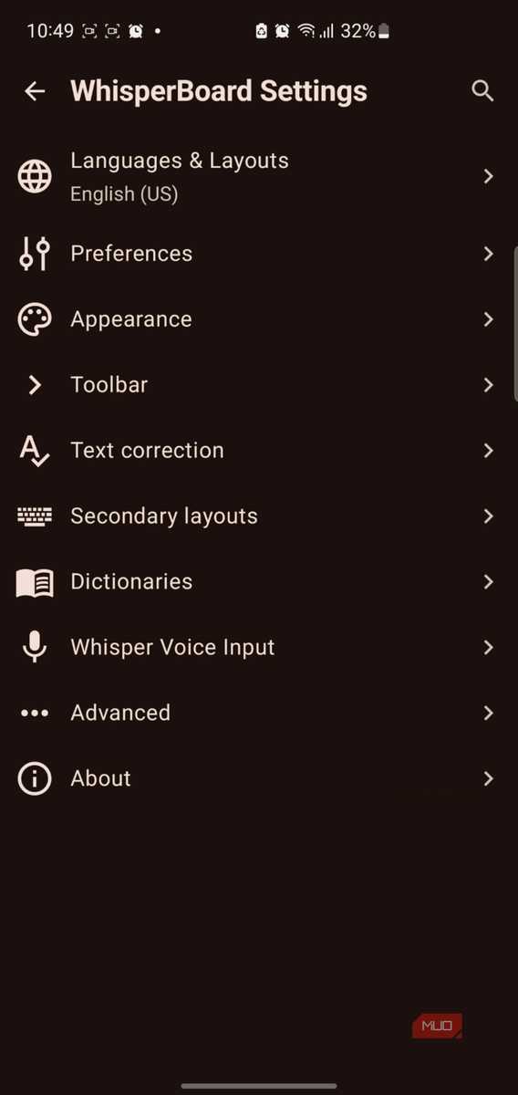 WhisperBoard keyboard settings Параметры и настройки клавиатуры WhisperBoard